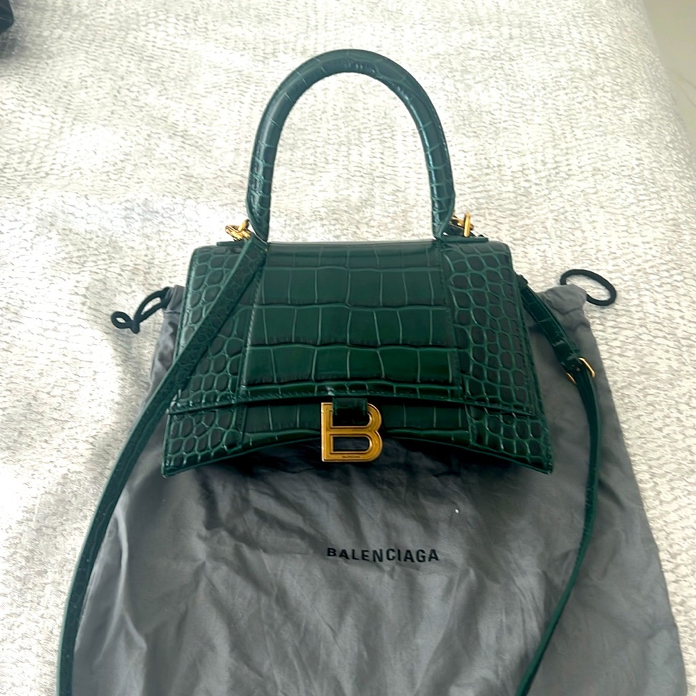 Balenciaga Green Snakeskin Hourglass top-handle bag